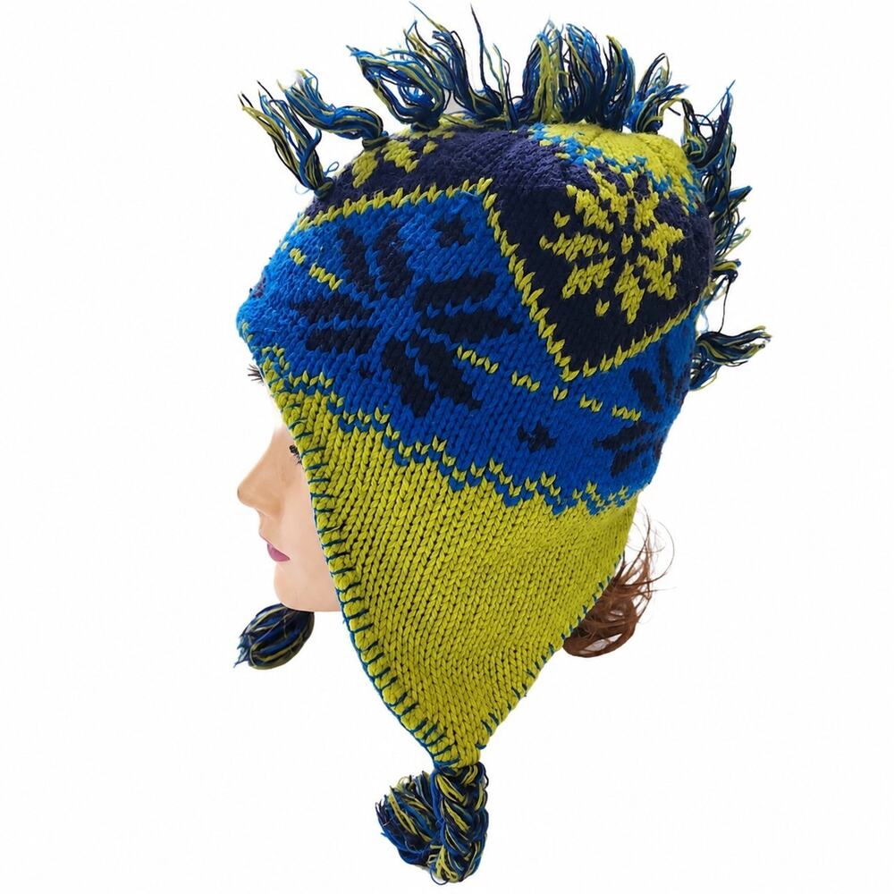 LL Bean Hat 284767 Mohawk Earflap Kids L Beanie Blue Lime Green Discontinued VNT